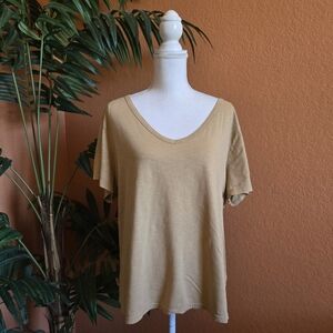 3/$25 Candace Cameron Bure CCB V Neck Tee Shirt Short Sleeve Burnout Tan XL